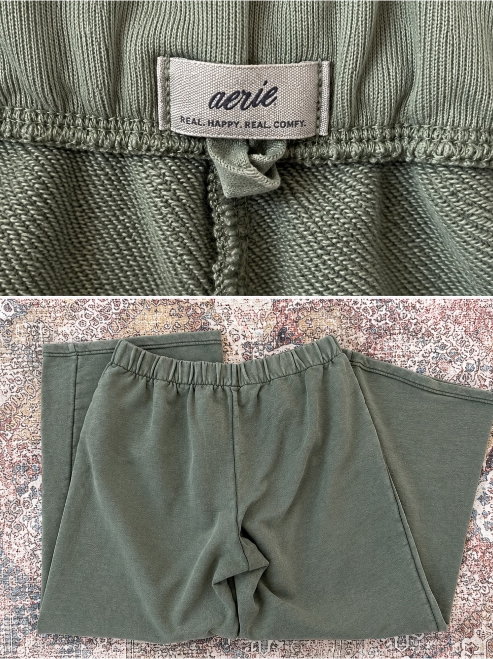 aerie • Olive Green Wide Leg Street Trousers • Lounge Pants • Large - Picture 2 of 2